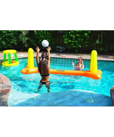 Inflatable Pool Volleyball Set and Pool Basketball Hoop with 2 Balls Pool Toys for Adults and Family Pool Volleyball Net Cour...