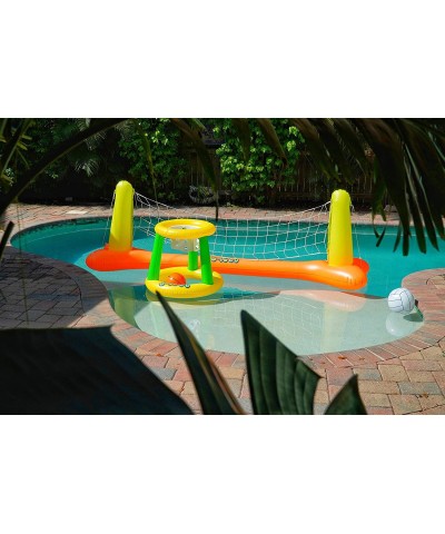 Inflatable Pool Volleyball Set and Pool Basketball Hoop with 2 Balls Pool Toys for Adults and Family Pool Volleyball Net Cour...