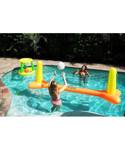 Inflatable Pool Volleyball Set and Pool Basketball Hoop with 2 Balls Pool Toys for Adults and Family Pool Volleyball Net Cour...