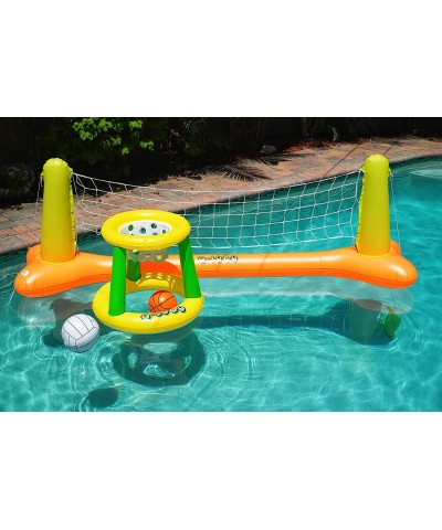 Inflatable Pool Volleyball Set and Pool Basketball Hoop with 2 Balls Pool Toys for Adults and Family Pool Volleyball Net Cour...