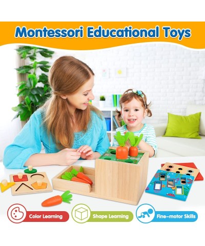 Montessori Toys for 1 2 Year Old 5 in 1 Wooden Toy Box Includes Object Permanence Box Carrot Harvest Shape Sorter-Educational...