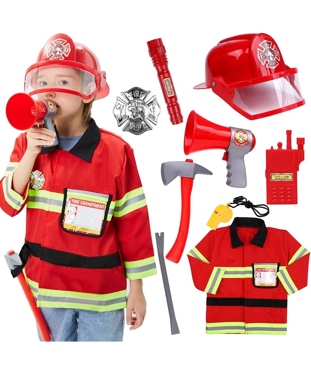 Kids Fireman Costume Role Play Dress Up with Firefighter Accessories Toys Kit for 3 4 5 6 7 Boys Girls Toddlers Birthday Gift...