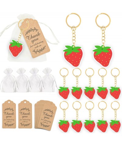 12 Sets Strawberry Party Favors Fruit Keychain Strawberry Stress Relieve Toys Fruit Theme Party Supplies with Gauze Bag Thank...