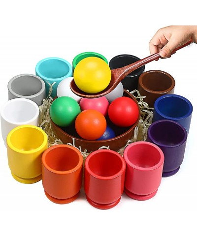 Montessori Large Balls in Cups Toy Wooden Color Sorting Toy 12 Balls 40mm Matching and Counting Toy $62.18 Early Development ...