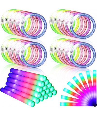 48 Pcs Glow in the Dark Party Supplies Including 24 Pcs 16'' Foam Glow Sticks and LED Bracelets Colorful Christmas New year N...