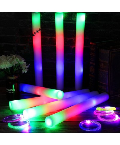 48 Pcs Glow in the Dark Party Supplies Including 24 Pcs 16'' Foam Glow Sticks and LED Bracelets Colorful Christmas New year N...