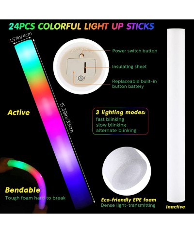 48 Pcs Glow in the Dark Party Supplies Including 24 Pcs 16'' Foam Glow Sticks and LED Bracelets Colorful Christmas New year N...