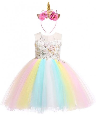 Christmas Girls Flower Dress Lace Rainbow Tulle 3D Embroidery Beading Princess Pageant Wedding Party Dresses $65.25 Kids' Cos...