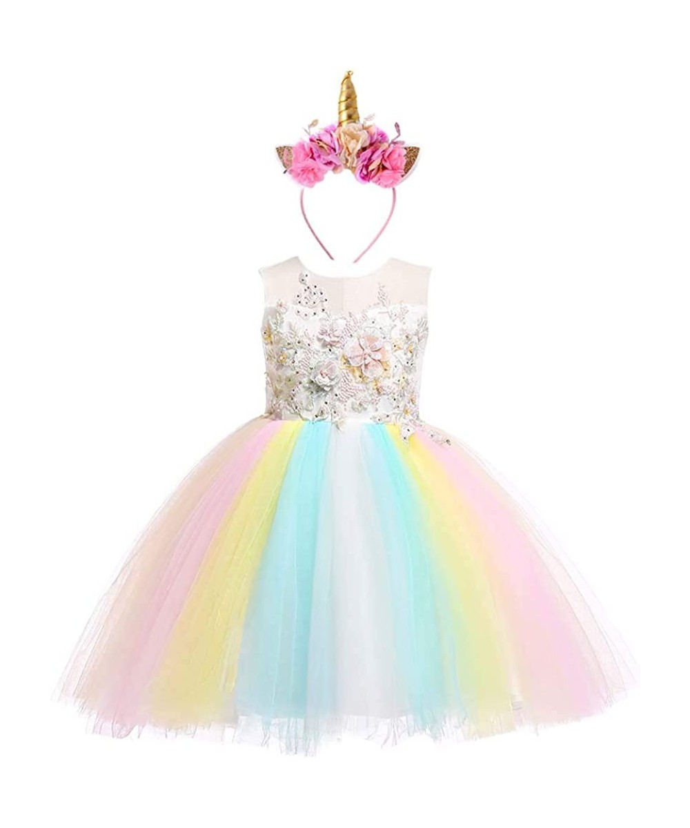 Christmas Girls Flower Dress Lace Rainbow Tulle 3D Embroidery Beading Princess Pageant Wedding Party Dresses $65.25 Kids' Cos...