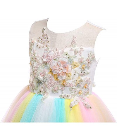 Christmas Girls Flower Dress Lace Rainbow Tulle 3D Embroidery Beading Princess Pageant Wedding Party Dresses $65.25 Kids' Cos...