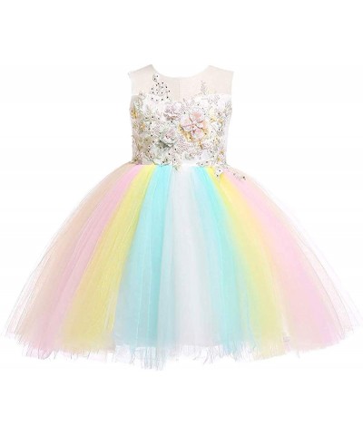 Christmas Girls Flower Dress Lace Rainbow Tulle 3D Embroidery Beading Princess Pageant Wedding Party Dresses $65.25 Kids' Cos...