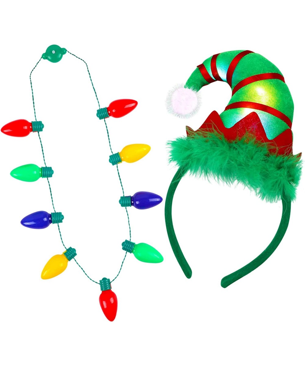 Christmas Headband Elf Hat Christmas Light-up Necklace LED Necklace Bulb Christmas Accessories for Women Kids Adults(LED Elf ...