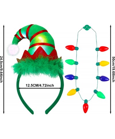 Christmas Headband Elf Hat Christmas Light-up Necklace LED Necklace Bulb Christmas Accessories for Women Kids Adults(LED Elf ...