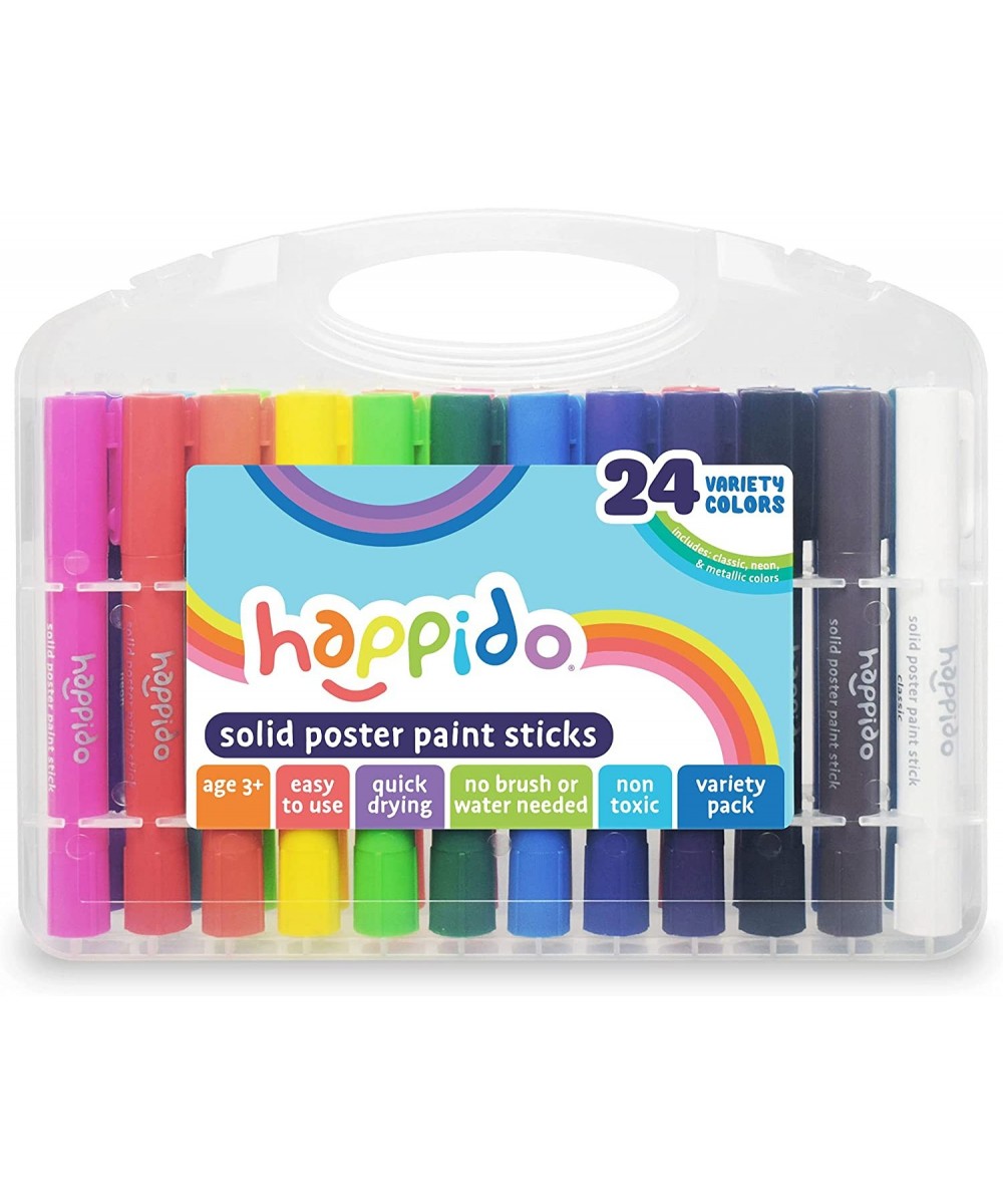 Happido Solid Poster Paint Sticks Set of 24 - Non-Toxic Mess-Free and Quick Drying Variety Pack Includes Classic Neon and Met...