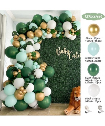 DIY Jungle Safari Balloon Garland Arch Kit - 127pcs Sage Green Mint Green White Latex Balloons Gold Metallic Chrome Balloons ...