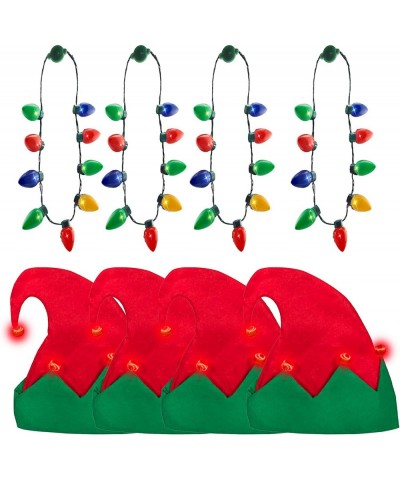 Christmas Bundle Pack | 4 Pack Light-up Elf Hats & LED Christmas Bulb Necklaces with 6 Flashing Modes $72.82 Kids' Party Hats