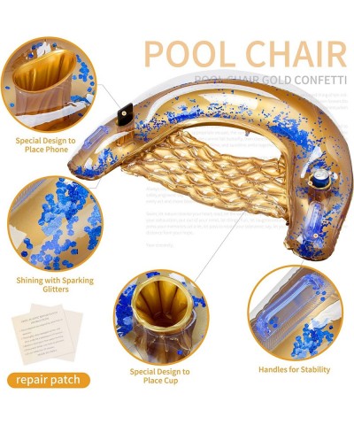 Inflatable Pool Float Chair Water Lounge Floaties for Adults with Cup Holder and Backrest Floating Tube Armchair with Glitter...