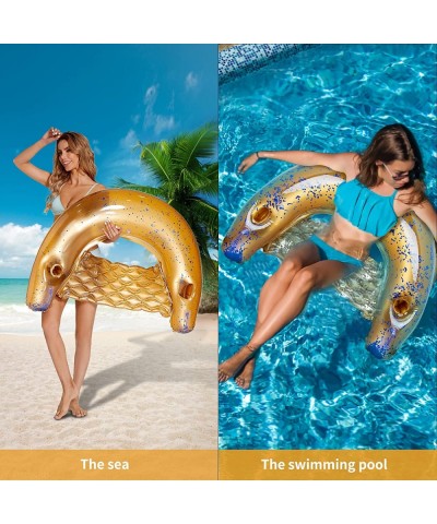 Inflatable Pool Float Chair Water Lounge Floaties for Adults with Cup Holder and Backrest Floating Tube Armchair with Glitter...