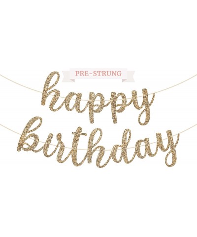 Pre-Strung Happy Birthday Banner - NO DIY - Gold Glitter Birthday Party Banner in Script - Pre-Strung Garland on 6 ft Strands...