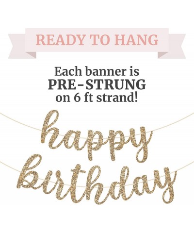 Pre-Strung Happy Birthday Banner - NO DIY - Gold Glitter Birthday Party Banner in Script - Pre-Strung Garland on 6 ft Strands...