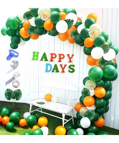 Balloon Garland Arch Kit-139pcs Green Orange White and Golden Confetti Latex Balloon Set with Tropical Leaves for Baby Shower...