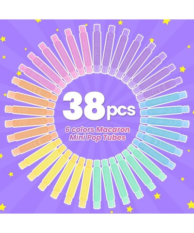 38PCS Mini Pop Tube Sensory Fidget Toy Set 6 Macaron Colors 0.75” Stretchable Pipe Poppers Finger Toys Multicolor Stress Redu...