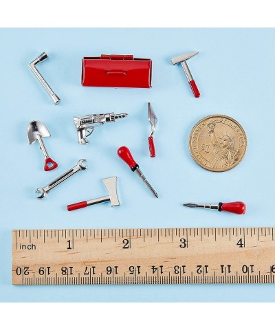 10 Pieces Dollhouse Tool Set Mini Doll House Repair Multi-Tool Include A Red Tin Box 4 Outdoor Tools and 5 Repair Tools Funny...