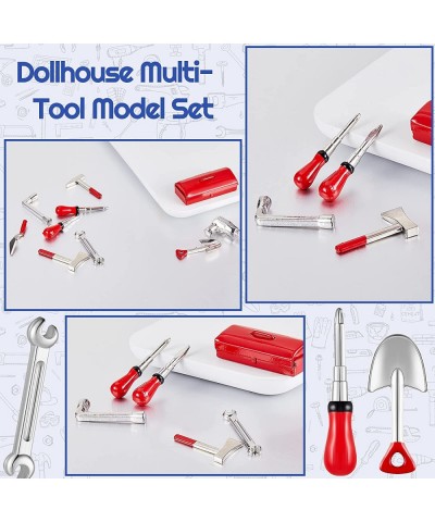 10 Pieces Dollhouse Tool Set Mini Doll House Repair Multi-Tool Include A Red Tin Box 4 Outdoor Tools and 5 Repair Tools Funny...