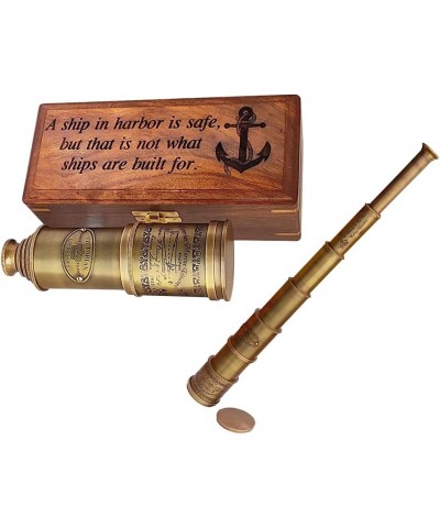 14x Victorian Marine Telescope with Engraved Wooden Box - London-1915 Vintage Model Spyglass - Inspirational Saying Brass Tel...