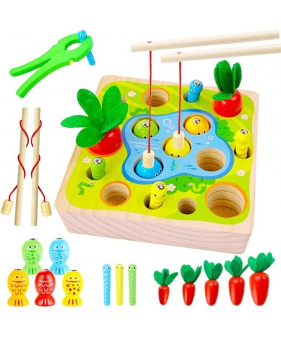 Wooden Magnetic Fishing Game Carrot Harvest Catching Worm Toy Toddler Fine Motor Skills Toys Montessori Preschool Learning 3 ...