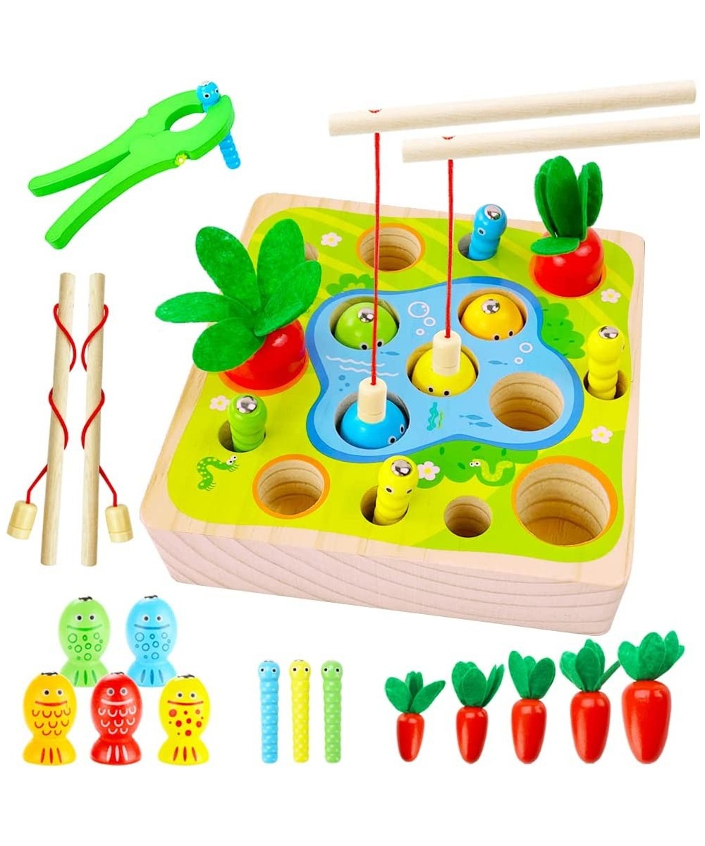 Wooden Magnetic Fishing Game Carrot Harvest Catching Worm Toy Toddler Fine Motor Skills Toys Montessori Preschool Learning 3 ...