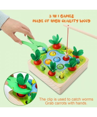 Wooden Magnetic Fishing Game Carrot Harvest Catching Worm Toy Toddler Fine Motor Skills Toys Montessori Preschool Learning 3 ...