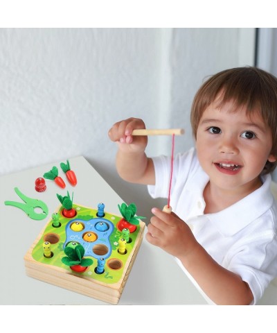 Wooden Magnetic Fishing Game Carrot Harvest Catching Worm Toy Toddler Fine Motor Skills Toys Montessori Preschool Learning 3 ...