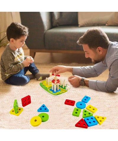 Educational Toddler Toys for Boys Girls Age 1 2 3 4 and Up Wooden Shape Color Recognition Preschool Stack and Sort Geometric ...