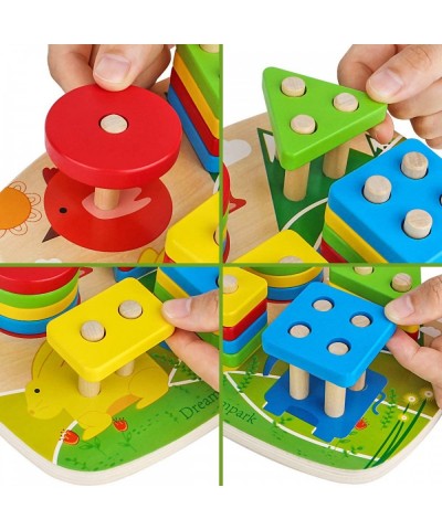 Educational Toddler Toys for Boys Girls Age 1 2 3 4 and Up Wooden Shape Color Recognition Preschool Stack and Sort Geometric ...