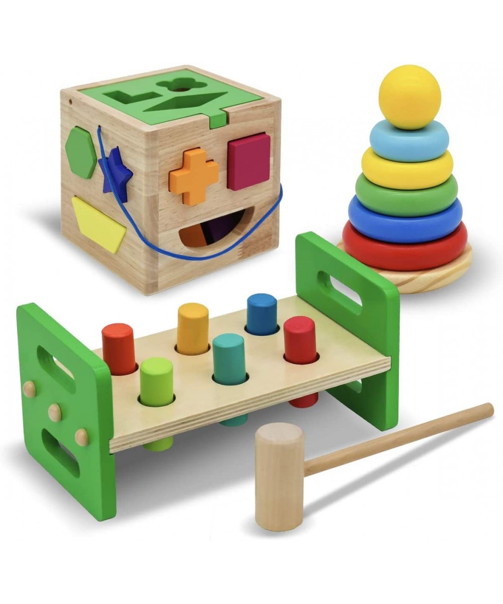 Pounding Bench with Hammer Wood Shape Sorter Box Rainbow Stacker Complete Set (3 Wooden Toys Bundle) $50.60 Early Development...