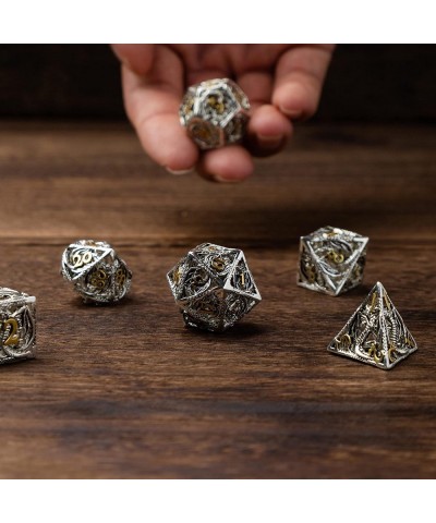 Hollow Metal DND Dice Set - Small Polyhedral-Sided Cubes D4 D8 D10 D12 & D20 - Steampunk Design Lightweight Copper Material -...