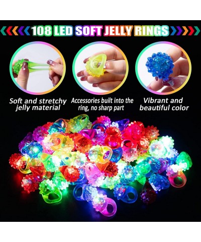 108 Pcs LED Light Up Ring - Colorful Flashing Bumpy Rings Finger Toys Novelty Glow in the Dark Soft Jelly Blinking Rings Part...