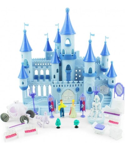 Princess Castle Dollhouse - Small Plastic Doll House Pop-Up Castle Kit with Furniture and Front Lawn Miniatures - 19 Piece Pl...