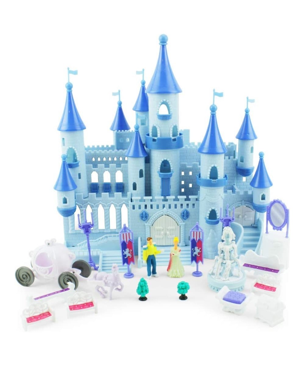 Princess Castle Dollhouse - Small Plastic Doll House Pop-Up Castle Kit with Furniture and Front Lawn Miniatures - 19 Piece Pl...