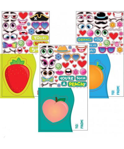 36 Pack Make-a-Face Valentines Day Cards Craft for kids with Fruit Design Valentine's Greeting Cards Valentine Classroom Exch...