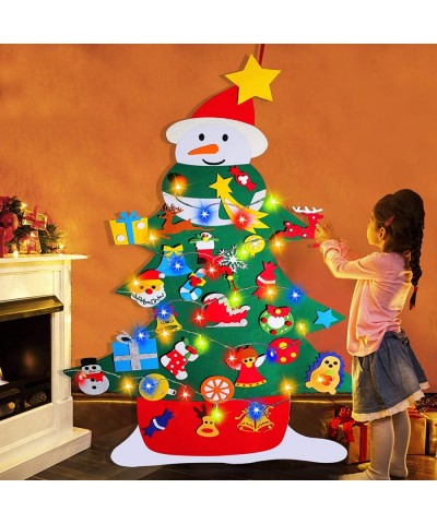 3.8 Ft Snowman Felt Christmas Tree for Kids Wall DIY Felt Christmas Craft Kits with Colored String Lights + 30 Ornaments for ...