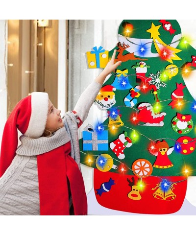 3.8 Ft Snowman Felt Christmas Tree for Kids Wall DIY Felt Christmas Craft Kits with Colored String Lights + 30 Ornaments for ...