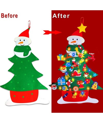 3.8 Ft Snowman Felt Christmas Tree for Kids Wall DIY Felt Christmas Craft Kits with Colored String Lights + 30 Ornaments for ...