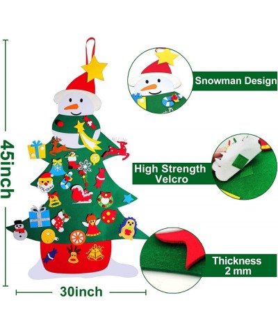 3.8 Ft Snowman Felt Christmas Tree for Kids Wall DIY Felt Christmas Craft Kits with Colored String Lights + 30 Ornaments for ...