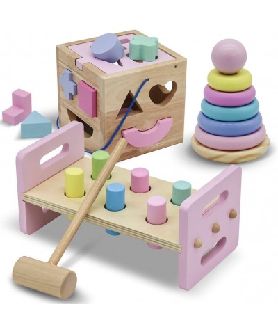 Pounding Bench with Hammer Wood Shape Sorter Box Rainbow Stacker Pastel Colors Complete Set (3 Wooden Toys Bundle) $68.38 Ear...