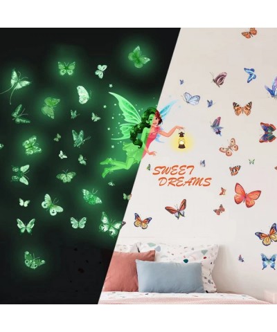 Buerhomie Glow in The Dark Butterfly Stickers for Ceiling Fairy Wall Decor for Bedroom Glowing Ceiling Decals for Kids Room S...