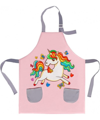 Unicorn Kids Aprons for Girls Kids Cute Kitchen Cooking Apron for Ages 6-12 Kids Artist Painting Apron with Pockets Arts and ...