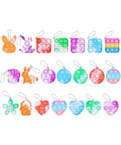 21 Pack Easter Mini Pop Fidget Toys Key Chains Bulk Popit Keychains for Kids Party favors Classroom Prizes (bunny heart squar...