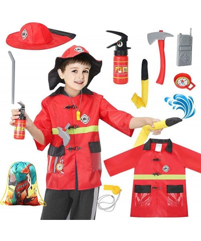 Kids Firefighter Costume Kit Set Toddler Fireman Costume Dress Up Pretend Play with Rescue Tools Halloween Role Play Gift for...